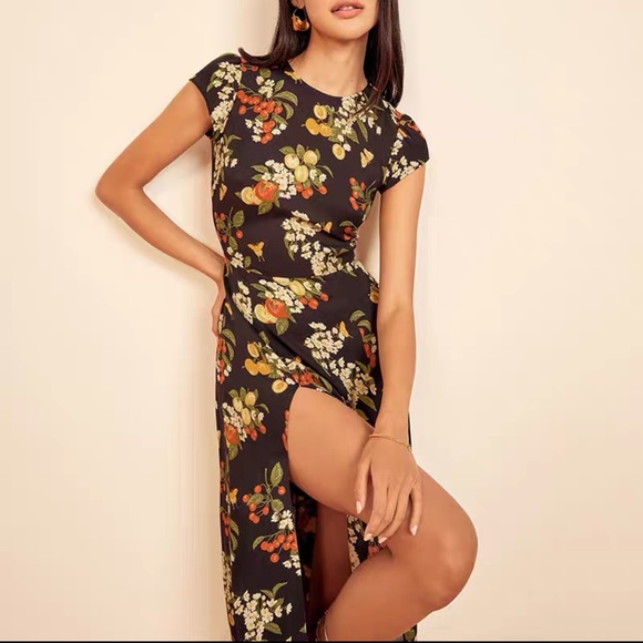 Reformation Black Floral Midi Dress - Picture 5 of 10